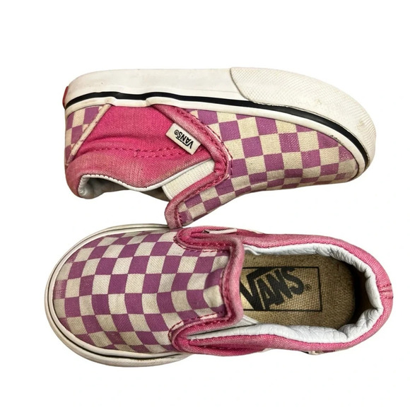 Vans Slip-On V Shoe - Checkerboard Pack- Fuchsia/White - Toddler Girls' 5.5 - Picture 4 of 11